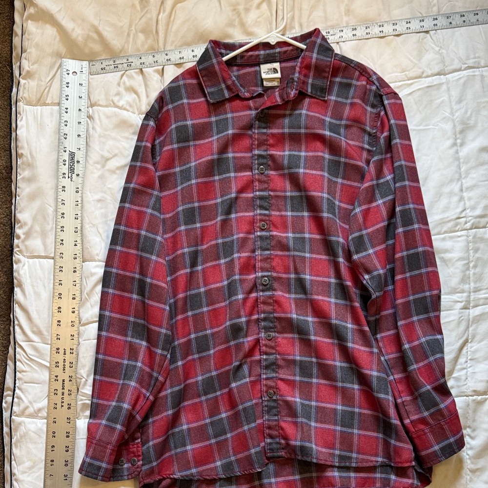 The North Face Men's Red and Black Plaid Shirt